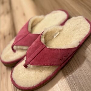 L.L. Bean Women's Rose Suede Shearling Flip-Flop Slippers